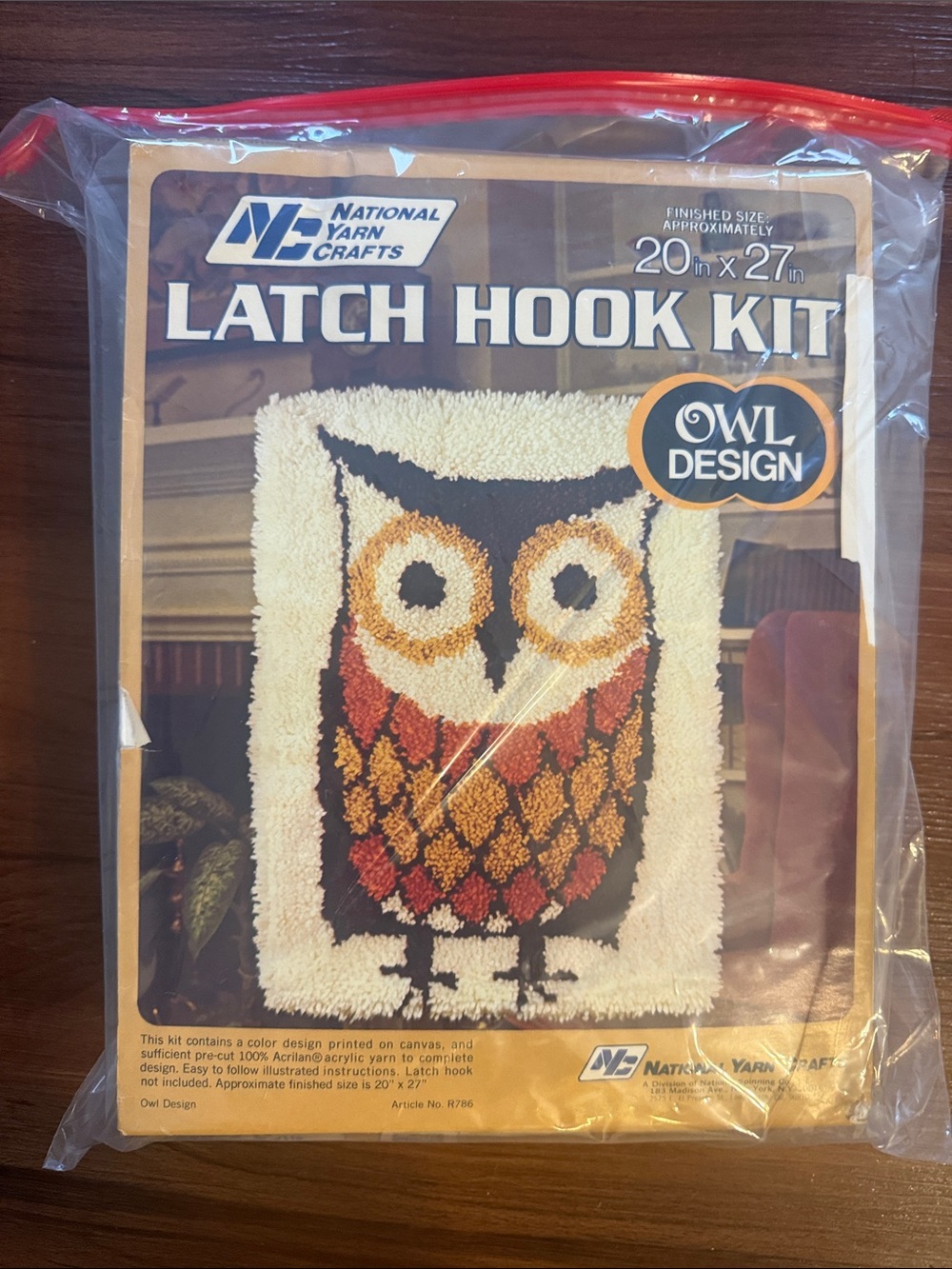 VINTAGE original National Yarn Crafts Latch Hook Kit - Owl Design